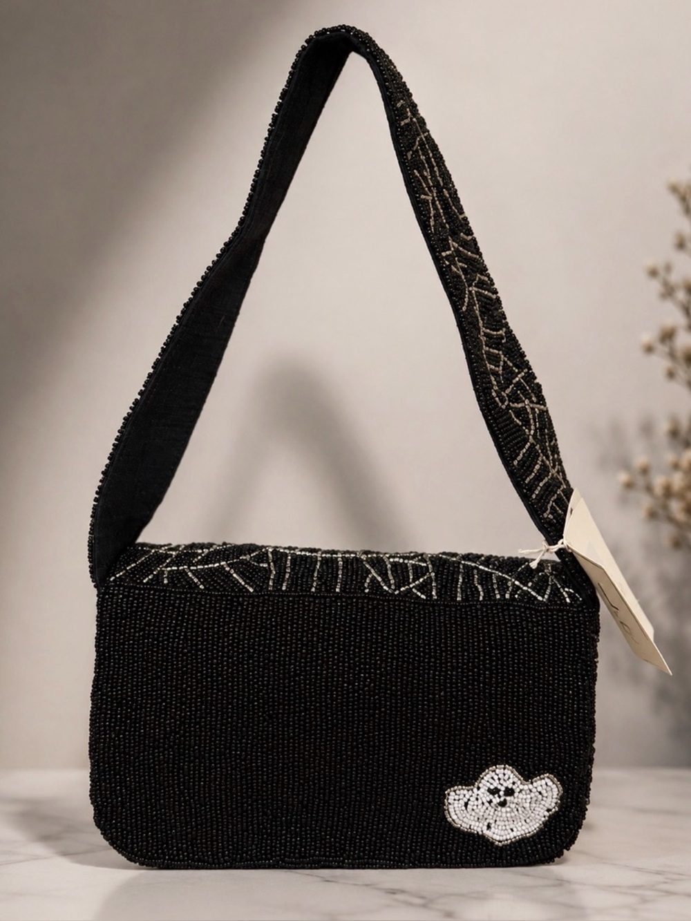 Beaded Black Ghost Motif Shoulder Bag - Picture 3 of 7